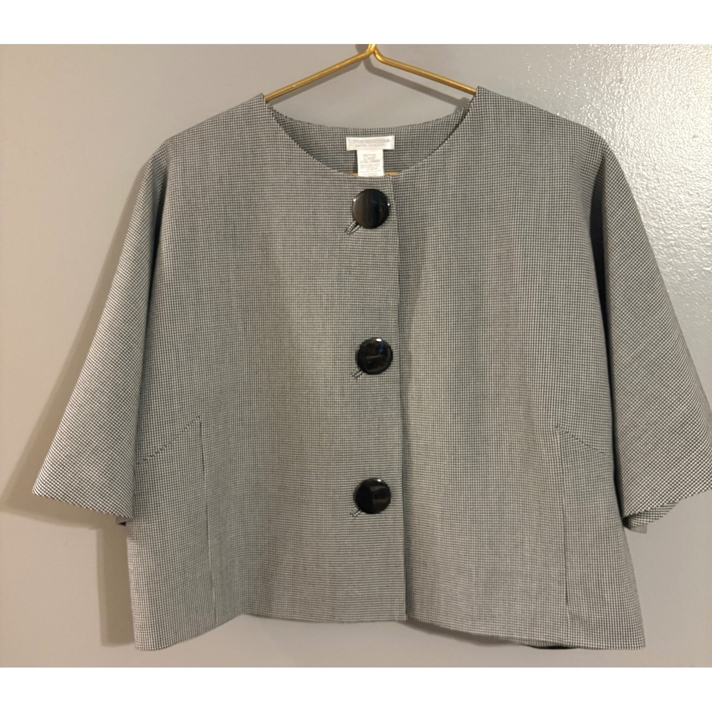Worthington Petite Stretch Black White Mini Check Cropped Jacket PXL New